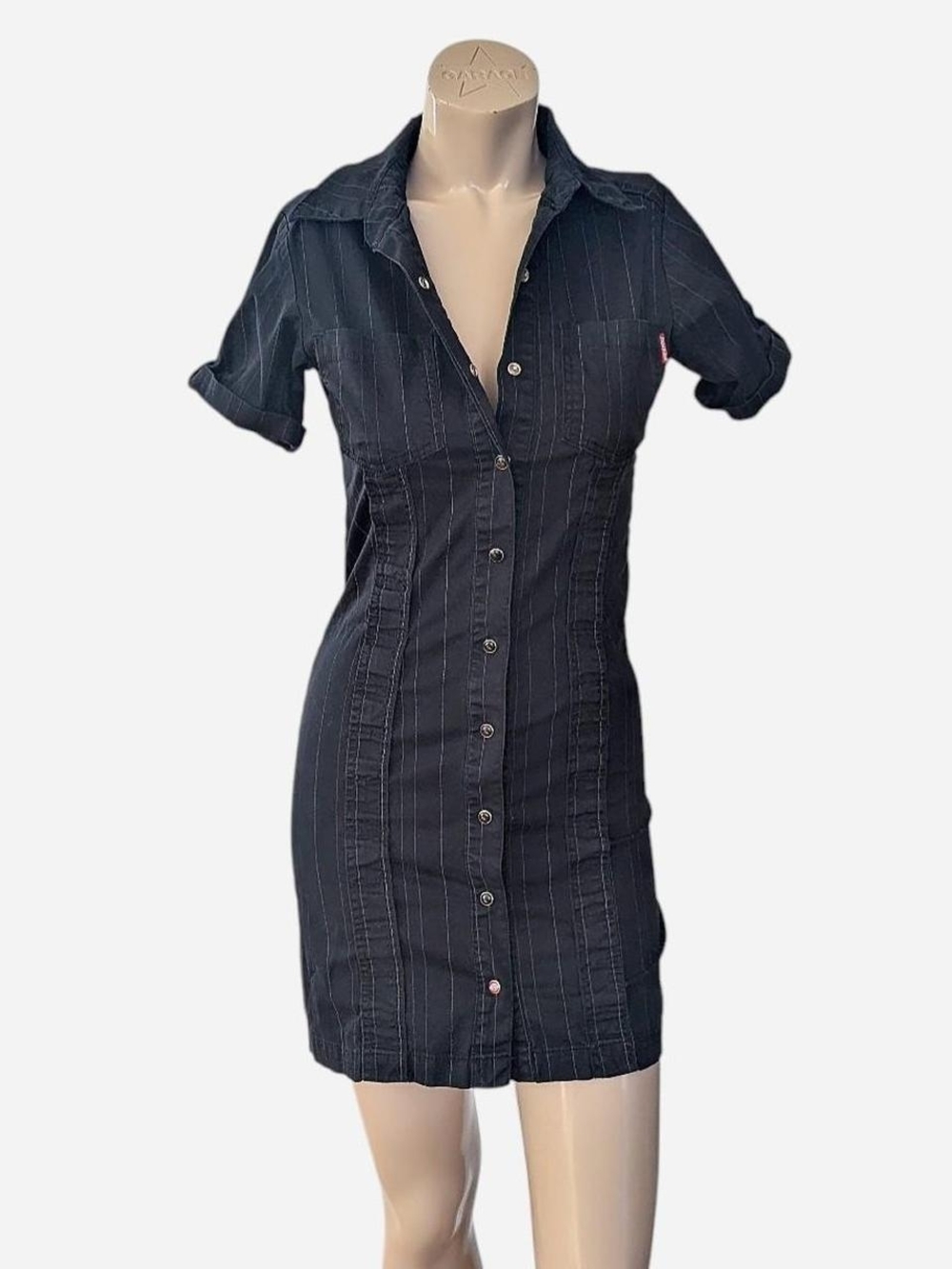 Dickies Black Button-Down Mini Shirt Dress